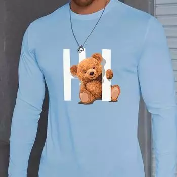 Мужские футболки с принтом «Кукла-медведь», футболки с длинным рукавом, повседневные свитера с круглым вырезом, мужская одежда больших размеров XS белый