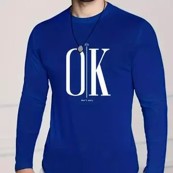 Мужские футболки с принтом OK Letter, футболки с длинным рукавом, повседневные свитера с круглым вырезом, мужская одежда больших размеров XS белый