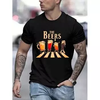 Мужские футболки с принтом пива, уличная модная дышащая футболка, мужские повседневные летние футболки S чёрный