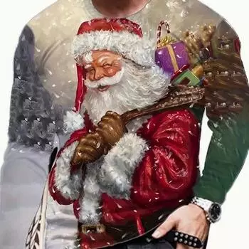 Мужские футболки с принтом Санта-Клауса, футболки с длинным рукавом, повседневные свитера с круглым вырезом, мужская одежда больших размеров XS белый