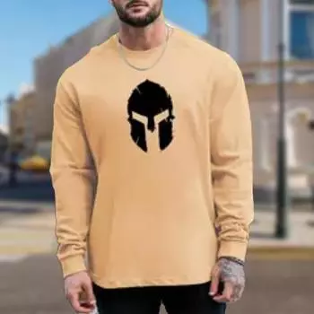 Мужские футболки с принтом шлема воина, футболки с длинным рукавом, повседневные свитера с круглым вырезом, мужская одежда больших размеров XS белый