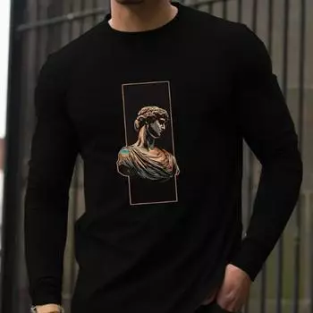 Мужские футболки с принтом скульптурного бюста, футболки с длинным рукавом, повседневные свитера с круглым вырезом, мужская одежда больших размеров XS белый