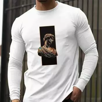Мужские футболки с принтом скульптурного бюста, футболки с длинным рукавом, повседневные свитера с круглым вырезом, мужская одежда больших размеров XS белый