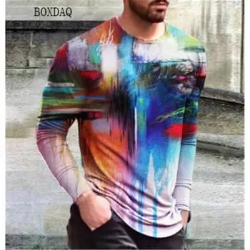 Мужские футболки с принтом тай-дай с длинным рукавом и 3D-градиентным принтом весна-осень 6XL Мужская одежда больших размеров Повседневные футболки S