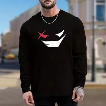 Мужские футболки с принтом «Улыбающееся лицо злодея», футболки с длинным рукавом, повседневные свитера с круглым вырезом, мужская одежда больших размеров XS белый