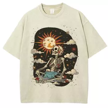 Мужские футболки с принтом в виде черепа и солнца в винтажном стиле, уличный хип-хоп, ретро, панк, готика, харадзюку, повседневные, хлопковые, с коротким рукавом S