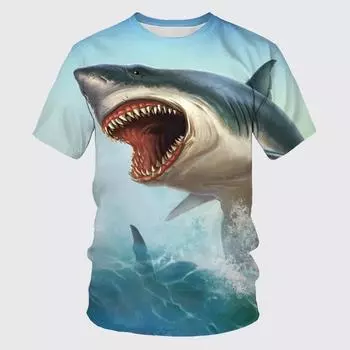 Мужские футболки с рисунком акулы, мужская одежда, летние топы с 3D принтом, модные повседневные футболки с короткими рукавами XL
