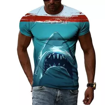 Мужские футболки с рисунком акулы, мужская одежда, летние топы с 3D принтом, модные повседневные футболки с короткими рукавами XXS
