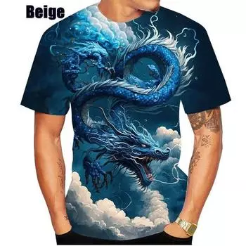 Мужские футболки с рисунком дракона, летние футболки, мужские повседневные футболки с 3D принтом, модные топы с короткими рукавами и круглым вырезом S темно-синий