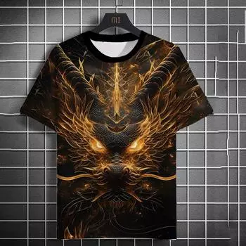 Мужские футболки с рисунком животных и драконов, 3D-принт, топы, футболки, летние новые женские уличные модные футболки больших размеров для мужчин S