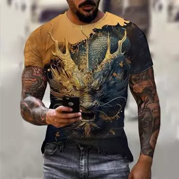 Мужские футболки с рисунком животных и драконов, 3D-принт, топы, футболки, летняя женская уличная мода 2024 года, большие футболки, мужская одежда S