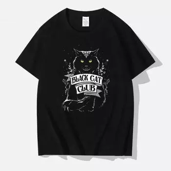 Мужские футболки с забавным принтом Black Cat Club, дышащая футболка, летняя уличная одежда, топы, свободные хлопковые топы большого размера с коротким рукавом S