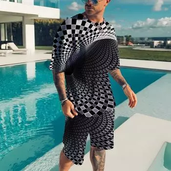 Мужские футболки, спортивные костюмы, уличная одежда, летняя повседневная одежда, новые мужские костюмы, 3D-печатные спортивные костюмы из двух частей, спортивная одежда с короткими рукавами S