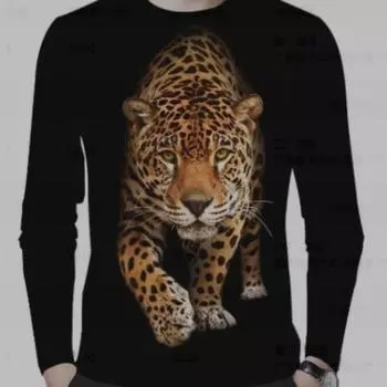Мужские футболки унисекс с круглым вырезом и длинным рукавом, повседневные футболки с принтом тигра в цифровом формате, уличный стиль, топ S