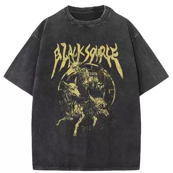 Мужские футболки в уличном стиле с принтом в виде овцы и букв Топы в стиле панк Винтажные стираные футболки большого размера с коротким рукавом в готическом стиле S