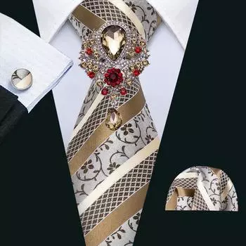 Мужские галстуки Barry.Wang с брошью, жаккардовый формальный шелковый галстук с узором пейсли, набор носовых запонок N-0905