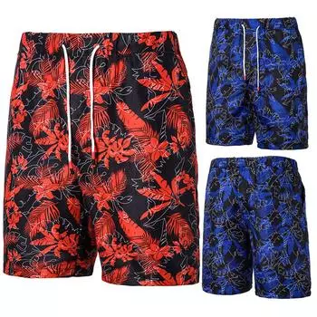 Мужские гавайские модные праздничные свободные повседневные пляжные шорты с листьями XXL синий