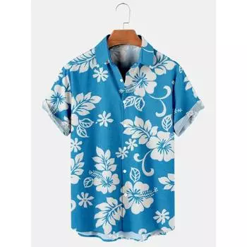 Мужские гавайские рубашки с цветочным принтом Aloha Floral Turndown 3D Print Street Daily Short Sleeve Button Clothing Beach 3XL
