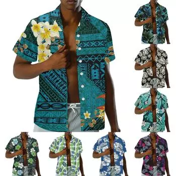Мужские гавайские рубашки с цветочным принтом, с коротким рукавом, влагоотводящая сухая рубашка на пуговицах, тропическая праздничная пляжная рубашка, облегающая посадка XL фиолетовый