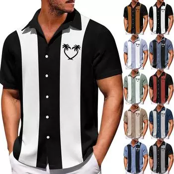 Мужские гавайские рубашки с короткими рукавами и пуговицами с принтом. Мужские повседневные модные рубашки с короткими рукавами. L чёрный
