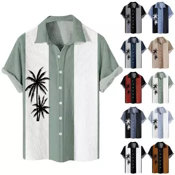 Мужские гавайские рубашки с короткими рукавами и пуговицами с принтом. Мужские повседневные модные рубашки с короткими рукавами. L чёрный