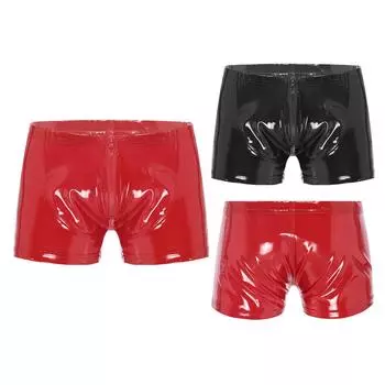 Мужские глянцевые боксеры из лакированной кожи с передней молнией, клубное нижнее белье для выступлений, дизайн «мокрый эффект» M