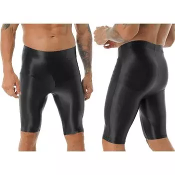 Мужские глянцевые шорты с высокой талией, облегающие шорты для бега для активного отдыха XL чёрный