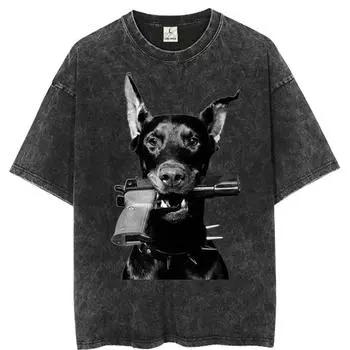 Мужские готические футболки Уличная одежда С принтом букв и собаки Панк топы Летние винтажные выстиранные футболки оверсайз с коротким рукавом S
