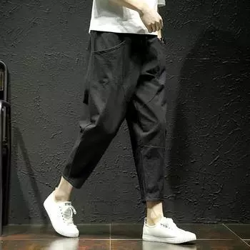 Мужские хлопковые брюки длиной до щиколотки, модные японские свободные брюки для мужчин XXXXXL чёрный