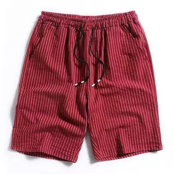 Мужские хлопковые брюки с пятью точками, полосатые шорты, мужские свободные пижамные брюки, спортивные брюки, домашние брюки с эластичной резинкой на талии L чёрный