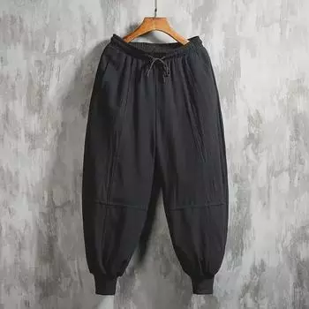 Мужские хлопковые и льняные шаровары широкого кроя на весну и лето 2XL темно-синий