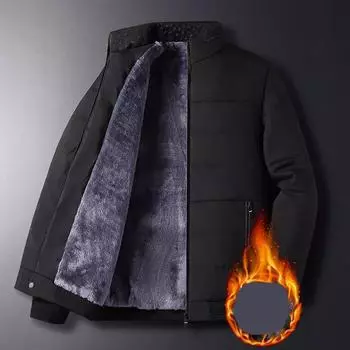 Мужские хлопковые куртки для людей среднего и пожилого возраста с толстыми бархатными пальто, мужские хлопковые куртки для людей среднего возраста, теплая зимняя одежда XXXXL чёрный