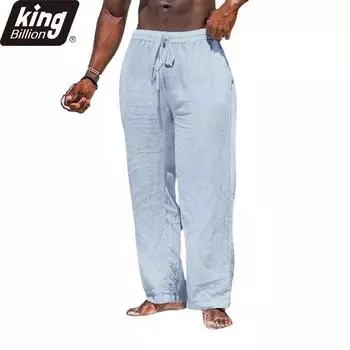 Мужские хлопковые льняные брюки, повседневные свободные прямые брюки, легкие пляжные брюки с завязками S белый