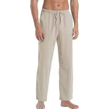 Мужские хлопковые льняные брюки с эластичной резинкой на талии, легкие летние пляжные брюки, спортивные штаны, мужские уличные гавайские брюки S чёрный