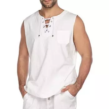 Мужские хлопковые льняные майки, повседневные пиратские жилеты, мужские топы без рукавов, футболки, летние пляжные гавайские футболки, мужская уличная одежда S чёрный