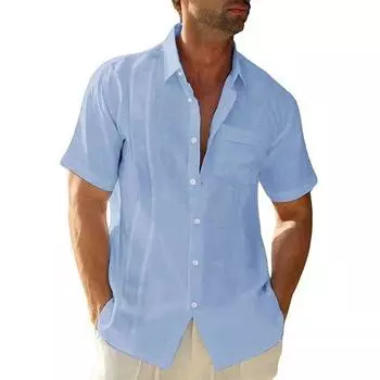 Мужские хлопковые льняные рубашки с коротким рукавом на пуговицах, повседневные летние свободные рубашки в домашнем стиле S чёрный