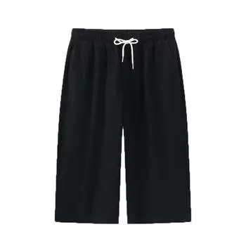 Мужские хлопковые льняные шорты, брюки, мужские летние дышащие однотонные льняные брюки длиной до колена, уличная одежда для фитнеса, штаны на шнуровке 3XL армия зеленый