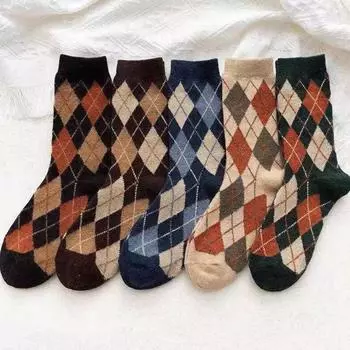 Мужские хлопковые носки в британском стиле, модный дизайн, клетчатая клетка, утолщенные классические теплые носки Sokken EUR36-42