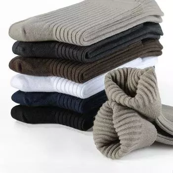 Мужские хлопковые носки в вертикальную полоску, высококачественные мужские носки до середины икры, дышащие, деловые, спортивные носки One size чёрный