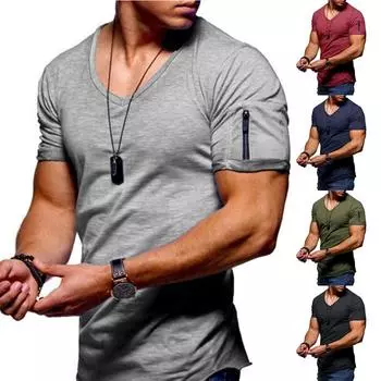 Мужские хлопковые облегающие топы на молнии с короткими рукавами, летняя повседневная рубашка, блузка, футболка M чёрный