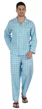 Мужские хлопковые пижамы Inkmeso для сна с принтом Одежда для отдыха Верхняя и нижняя пижамы 3X-Large светло-синий