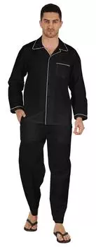 Мужские хлопковые пижамы Inkmeso, однотонная одежда для сна, одежда для отдыха, верхняя и нижняя пижамные комплекты 3X-Large чёрный