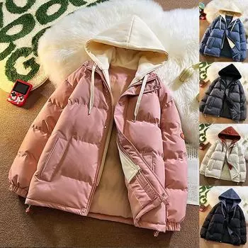 Мужские хлопковые подкладки Hong Kong Wind Loose Large Size Fake Two Hooded Coats Fashion Brand Thick Winter Bread Coat Lovers Мужские хлопковые подкладки M