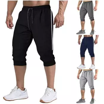 Мужские хлопковые повседневные шорты 3/4, дышащие шорты ниже колена с тремя карманами XXXL