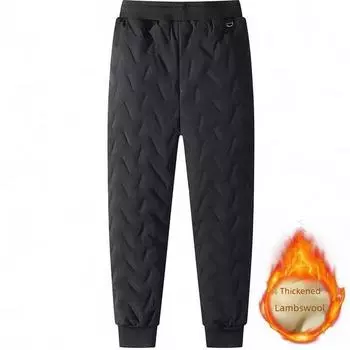 Мужские хлопковые спортивные штаны с подкладкой из овчины — теплые, универсальные, зимние штаны с манжетами 2XL серый