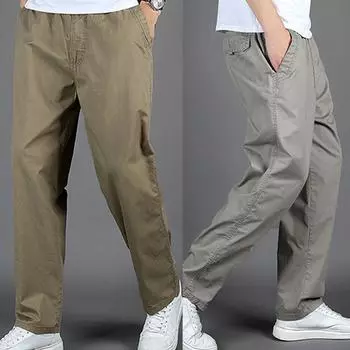 Мужские хлопковые свободные прямые однотонные комбинезоны, повседневные модные ретро спортивные брюки на открытом воздухе M чёрный