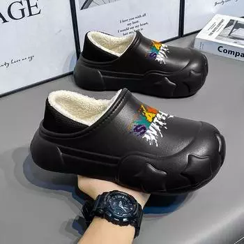 Мужские хлопковые тапочки для зимнего отдыха на открытом воздухе, теплая повседневная одежда для пар с плюшем и толстой обувью, женская домашняя нескользящая обувь 36-37