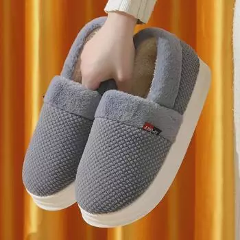 Мужские хлопковые тапочки на каблуке и женские туфли на плоской подошве с меховой отделкой — зимняя коллекция 2024 года с толстой подошвой и бархатной подкладкой. 44-45