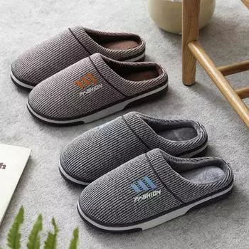 Мужские хлопковые тапочки Winter Plus для дома и домашнего хозяйства, толстая подошва, нескользящие, теплые и обтянутые 40 серый