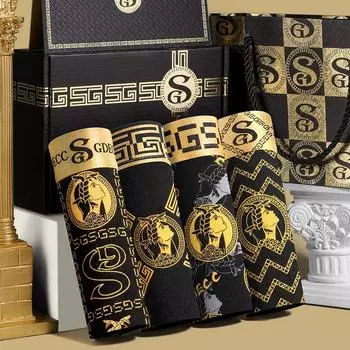 Мужские хлопковые трусы-боксеры GDECC средней посадки — дышащие, антибактериальные, в высококачественной подарочной коробке 4pcs gift box; L(90-115)